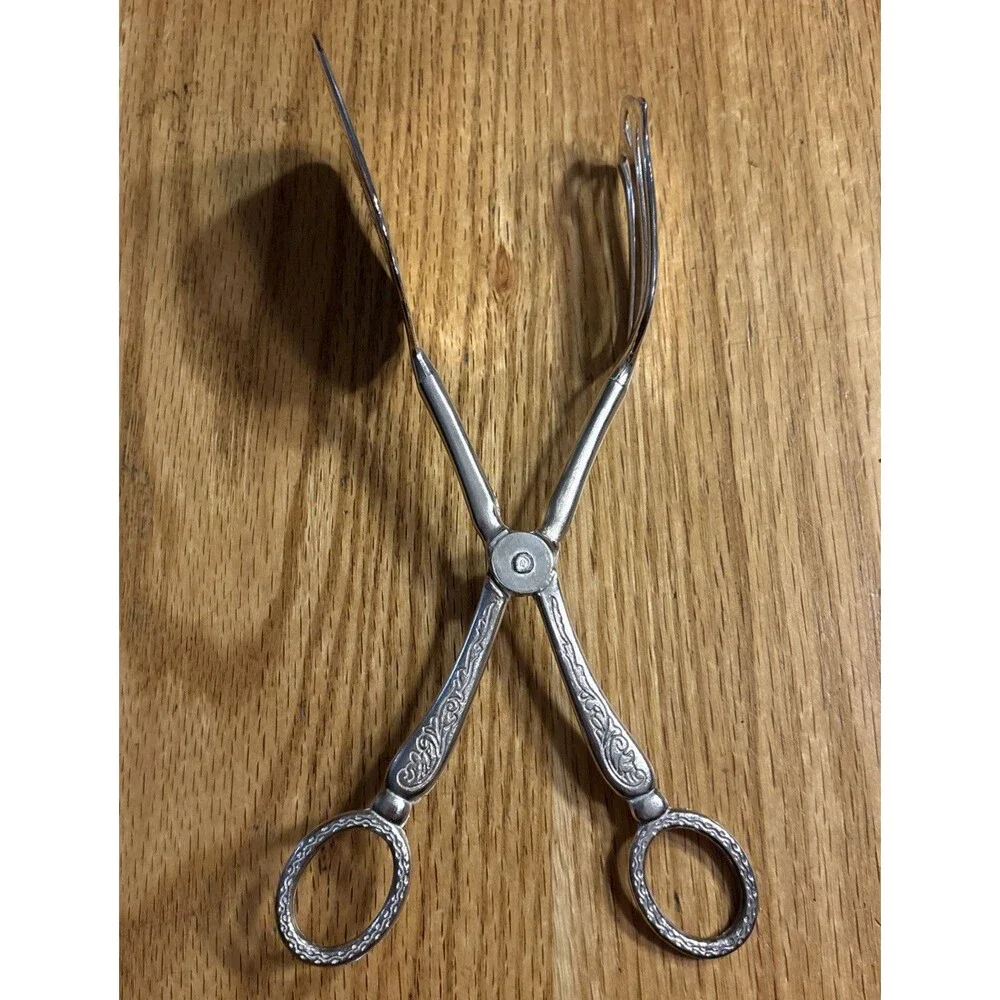 Vintage Silver Plated Scissor Style Pastry Salad Tongs Italy 8.5
